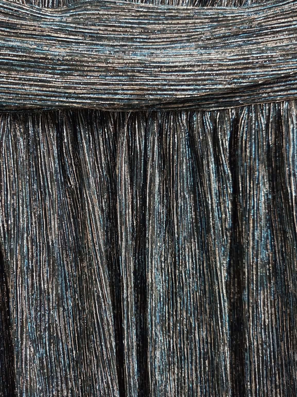 Lulus Ailey Metallic Teal Gold Skater Dress Twist Back Medium - Picture 7 of 7